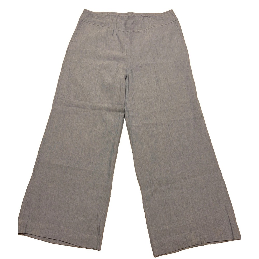 Chico's Blue Linen Blend Wide Leg Cropped Pants Size 2 Pull On elastic waist.